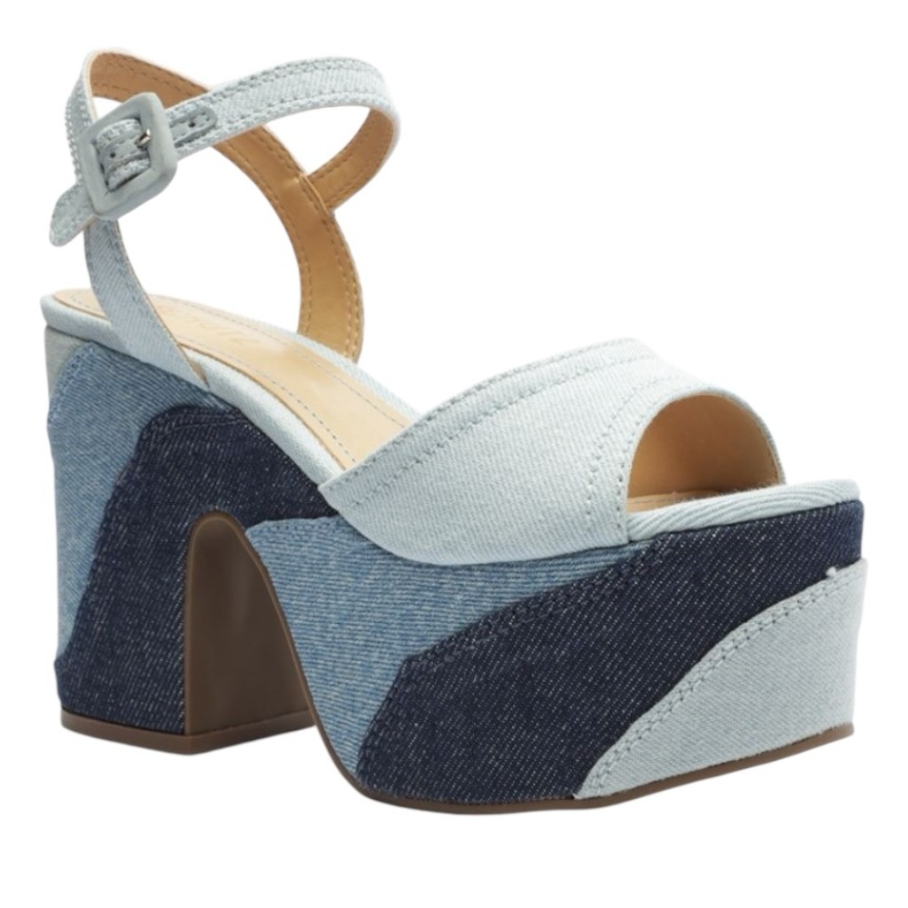 NIB: SCHUTZ Isabelle Denim Platform Sandals - Picture 1 of 11